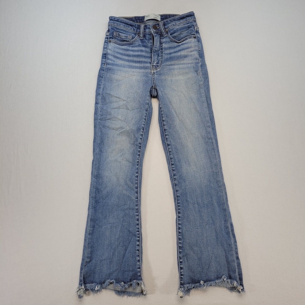 BKE Jeans Women 23 Blue Parker High Rise Cropped Flare Raw Hem Denim